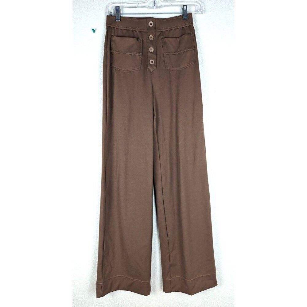 HALARA Wide Leg Brown High Waisted Pants Casual Pockets S Women Trousers